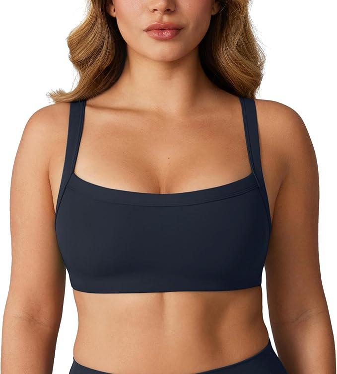 Hugcurve Adjustable Sports Bra Square Neck Wireless Padded Yoga Workout Tops | Amazon (US)