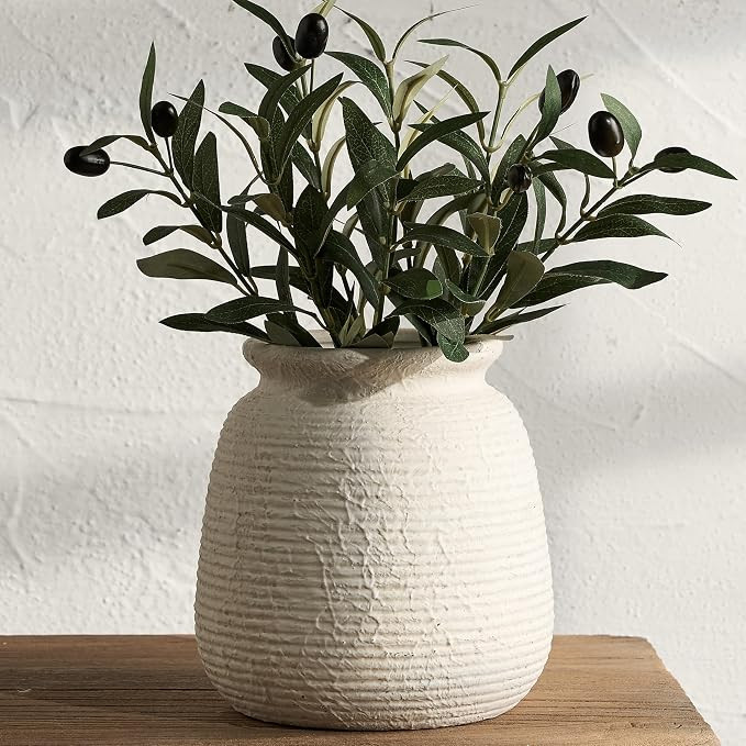 Ceramic Flower Vases Home Decor, Rustic Farmhouse Decorative Vase Pottery Wide-Mouth Vases for Ho... | Amazon (US)