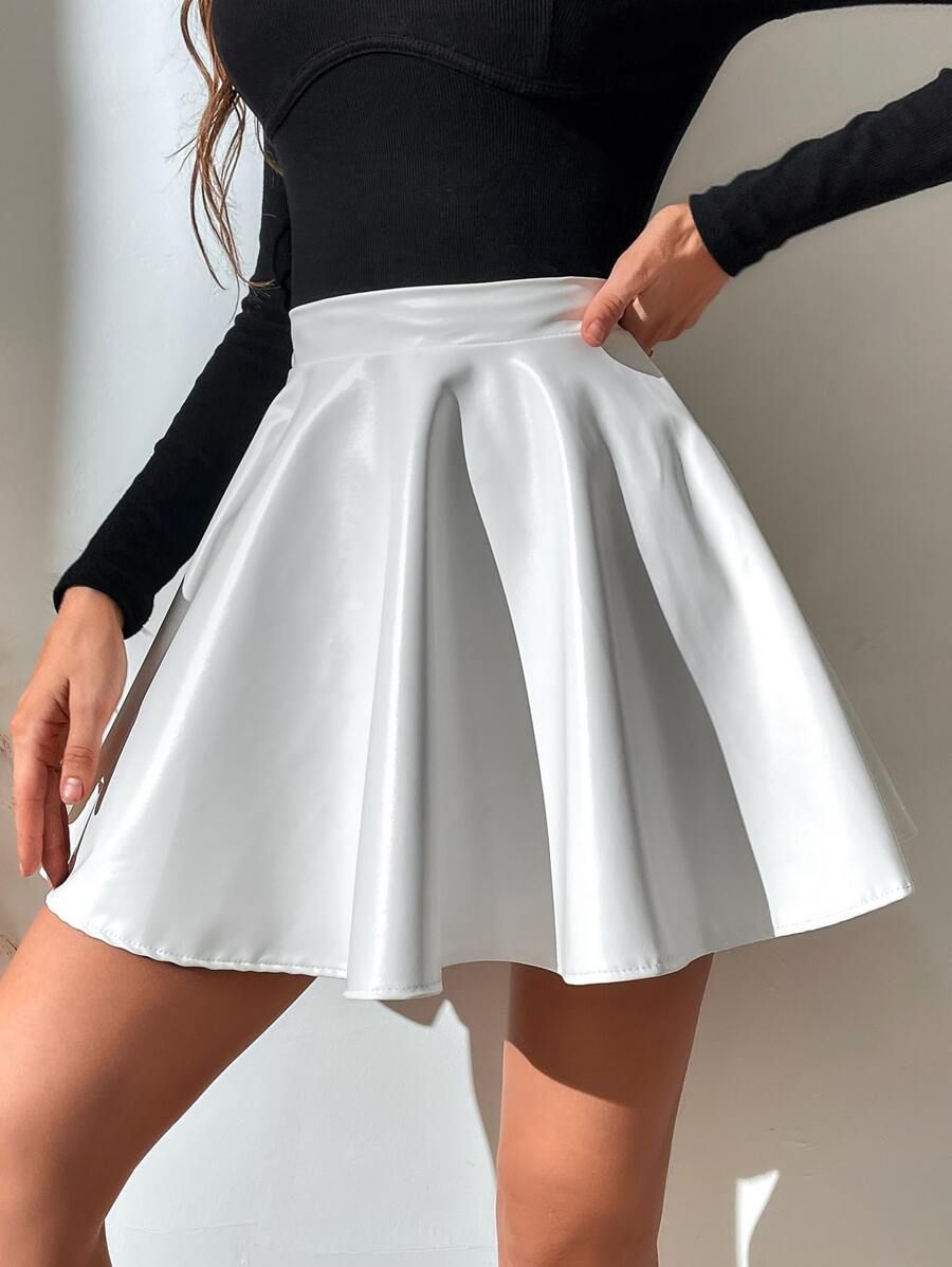 High Waist PU Leather Flared Skirt | SHEIN