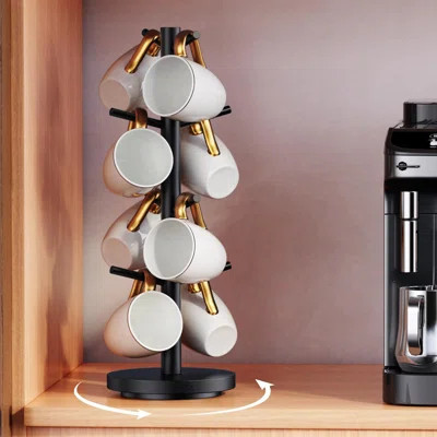 Coffee Mug Holder Tree, Upgraded 360° Rotated Coffee Cup Holder For Counter, Wood Coffee Mug Tree, Coffee Mug Rack With 8 Hooks, Black | Wayfair North America
