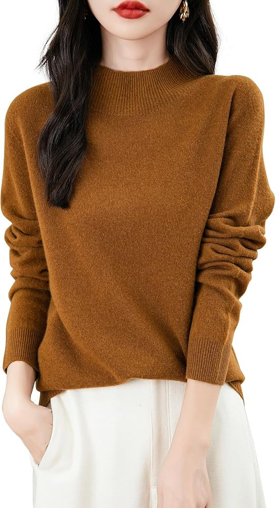 Women's 100% Merino Wool Seamless Sweater Mock Neck First-Line Ready to Wear Long Sleeve Knitted ... | Amazon (US)