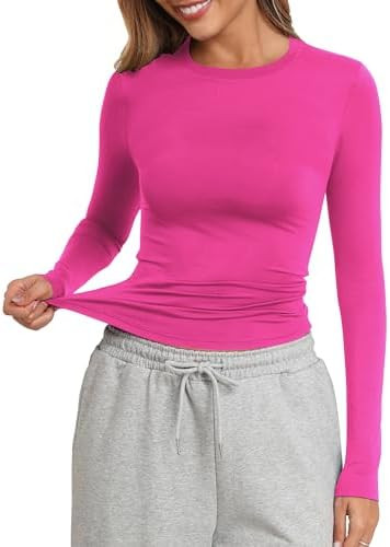 PALINDA Fitted Long Sleeve Shirts for Women Crew Neck Basic Stretchy T-Shirts Casual Layering Tee... | Amazon (US)