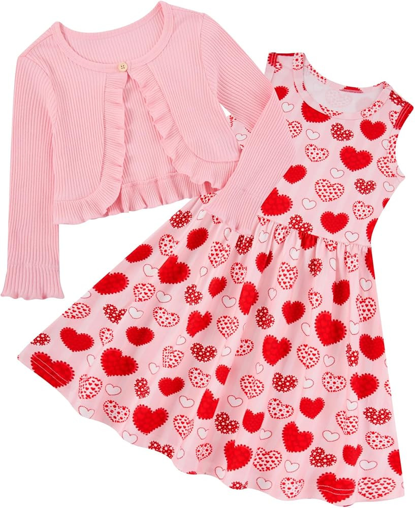 Toddler Girl Sleeveless Dresses and Long Sleeve Ruffle Cardigan 2 Piece Fall Outfits | Amazon (US)