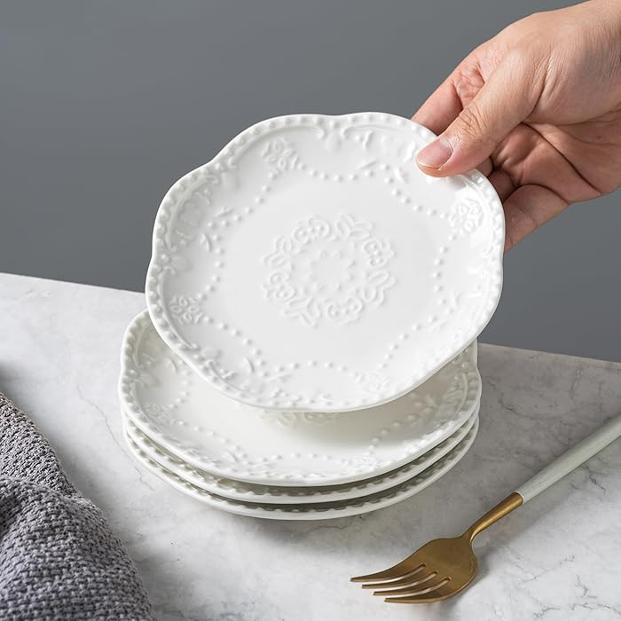 White Small Dessert Plates Set of 4,Ceramic Dinner Plates 6 Inch for Appetizer, Fruits, Cake, Sal... | Amazon (US)