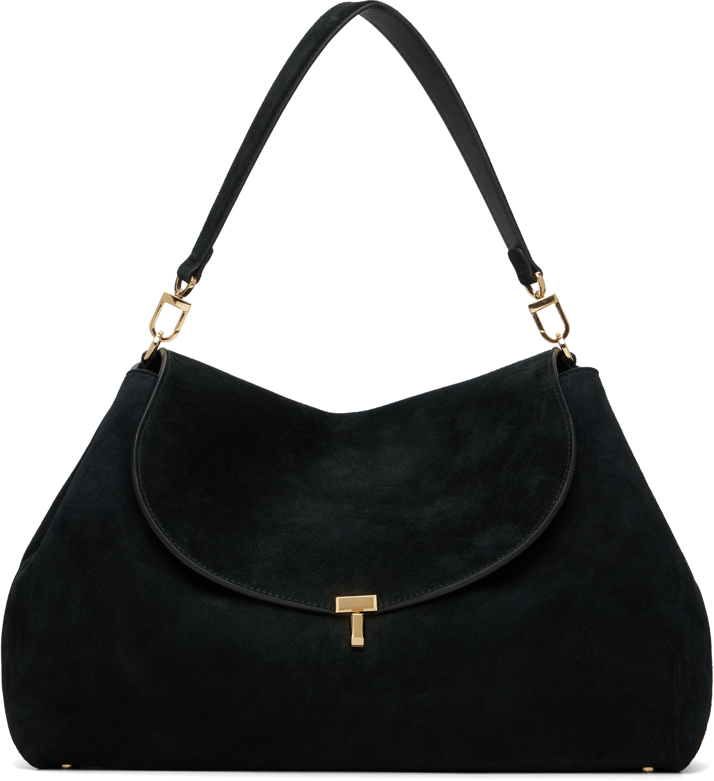 TOTEME Black T-Lock Suede Satchel | SSENSE