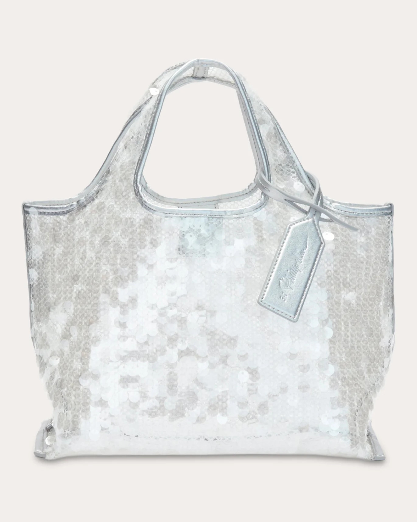 3.1 Phillip Lim Women's Mini Sequin Mesh Market Tote in White Leather/Nylon/Mesh | Olivela