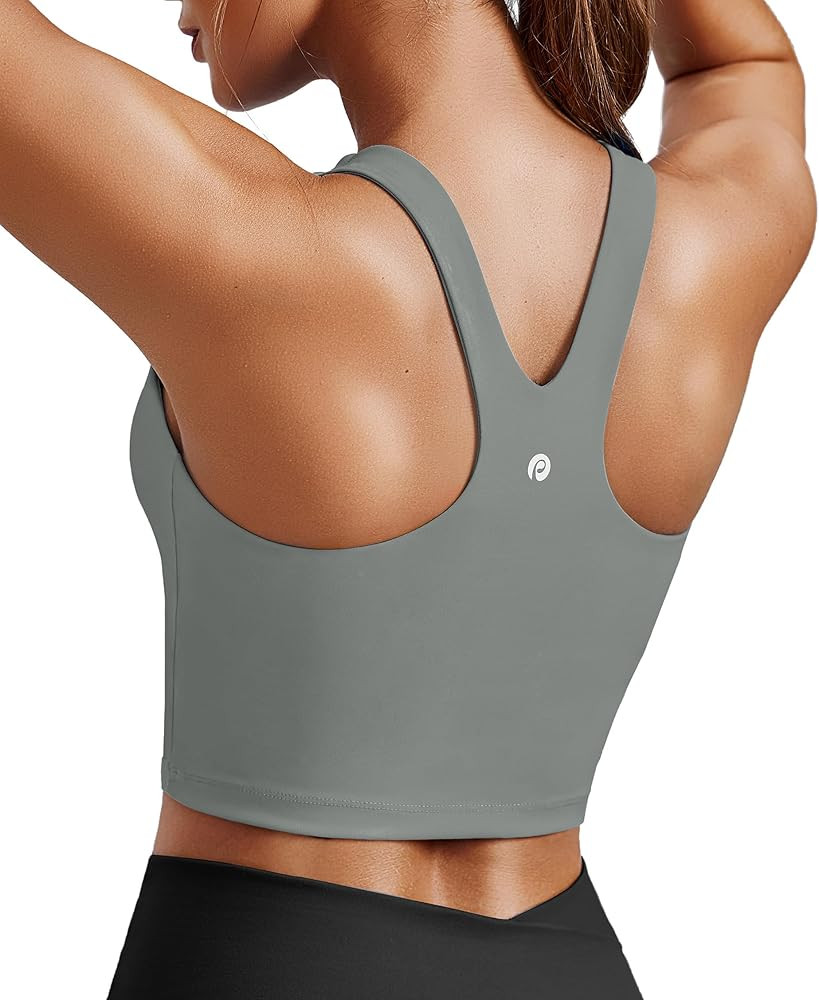 PINSPARK Women Sports Bra High Neck Racerback Workout Crop Tank Top Longline Padded Yoga Tops wit... | Amazon (US)