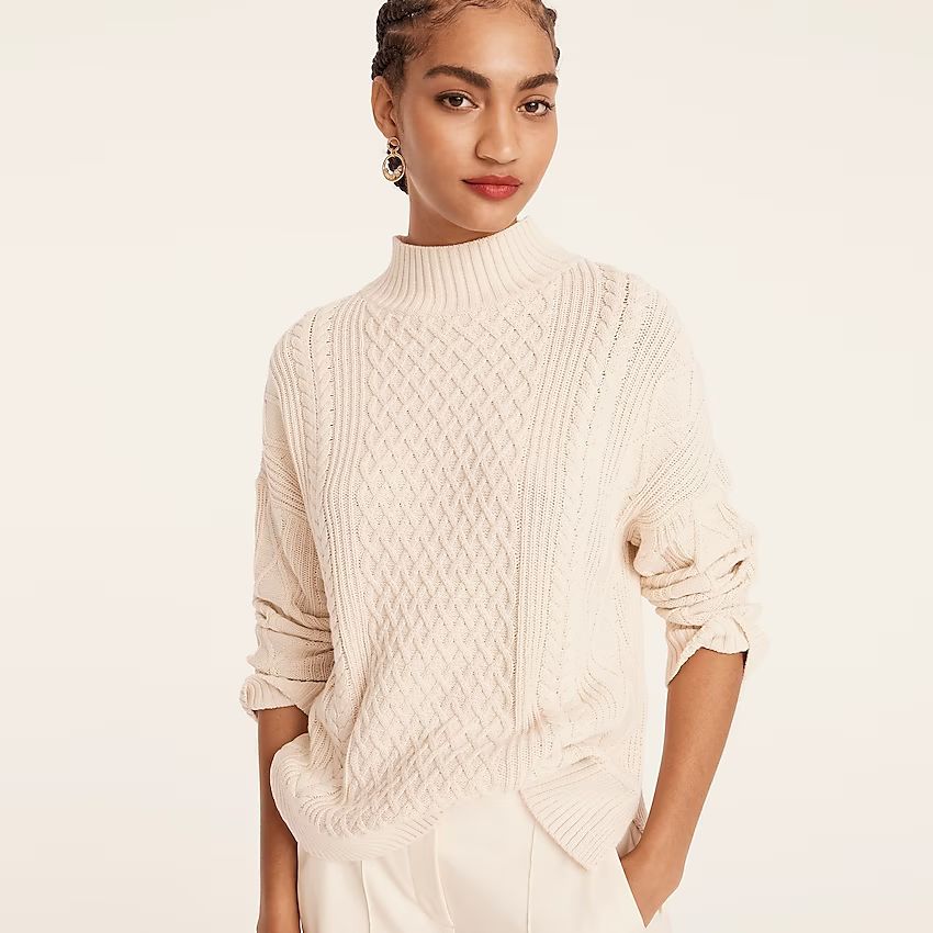 Long cotton cable-knit mockneck sweater | J.Crew US