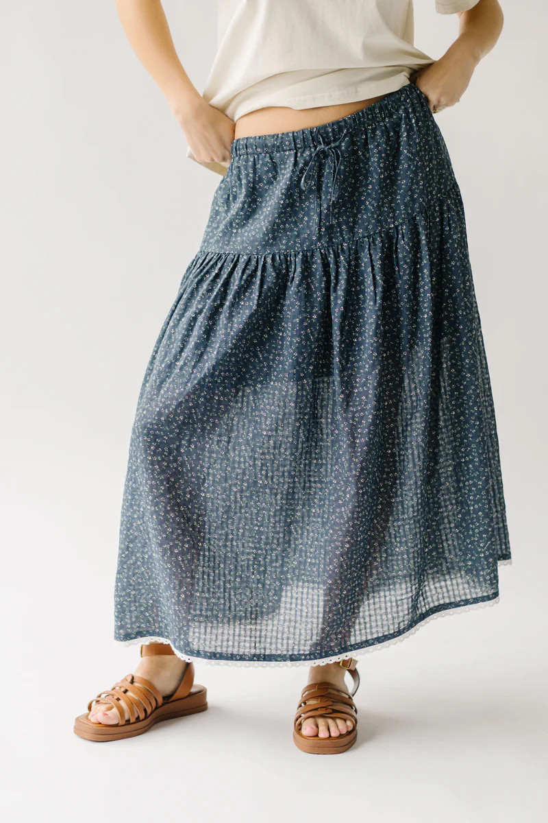 The Axelson Floral Printed Midi Skirt in Charcoal | Piper & Scoot