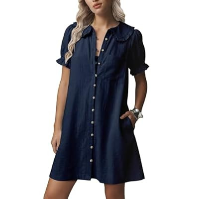 Theenkoln Womens Button Down Mini Dress:Oversized Peter Pan Collar Short Sleeve Flowy Baby… | Amazon (US)