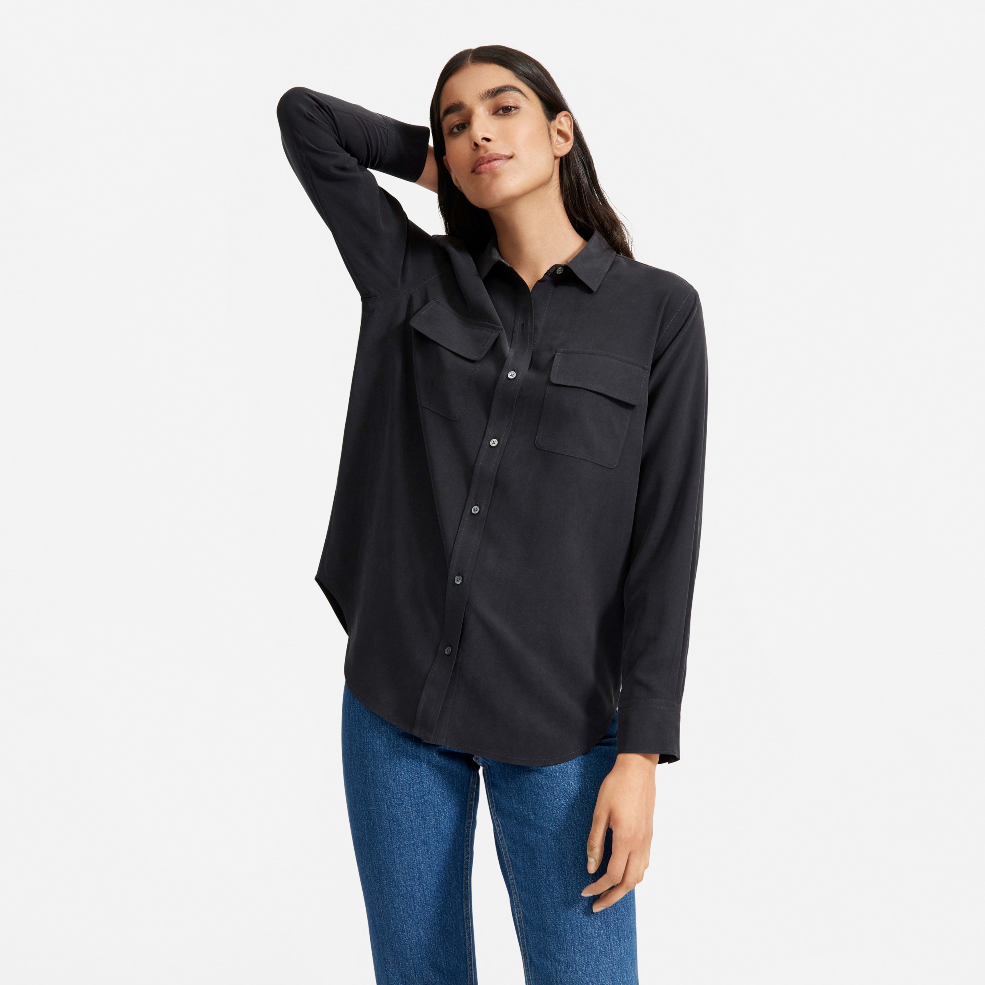 Women's Washable Silk Relaxed Shirt by Everlane in Black, Size 16 | Everlane