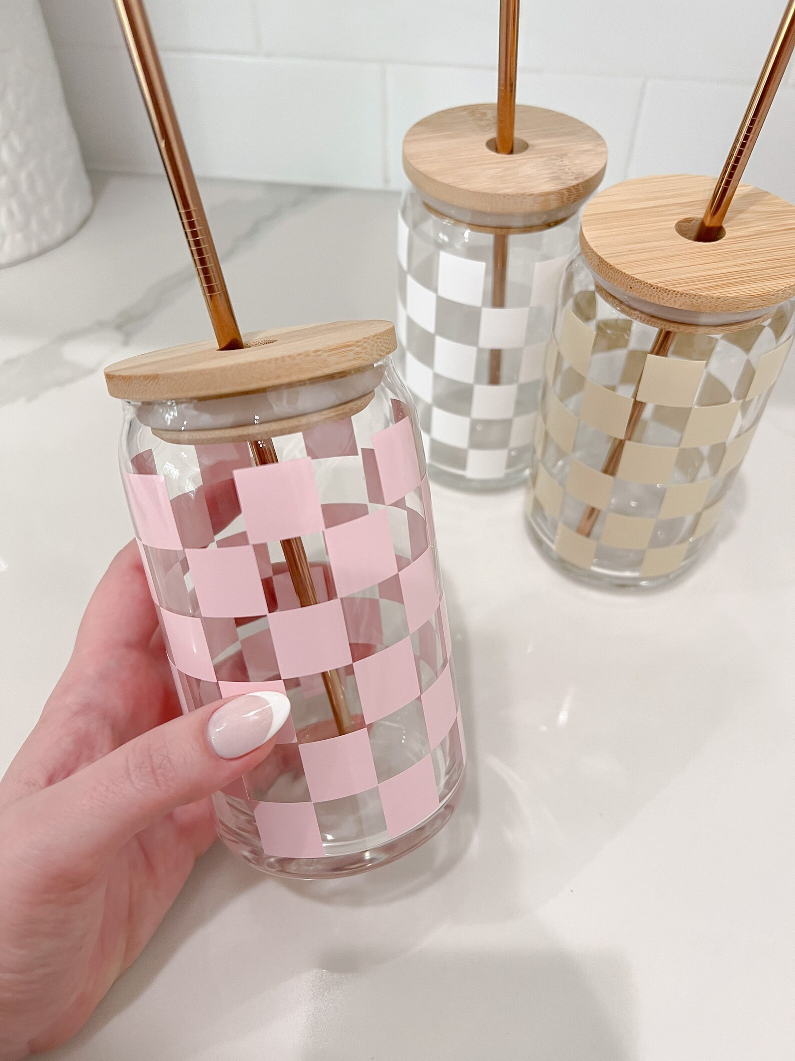 Trendy Checkered Glass Can  Iced Coffee Cup  Beer Glass  | Etsy | Etsy (US)