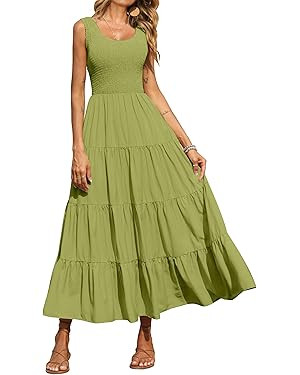 PRETTYGARDEN Women's 2026 Casual Loose Plain Maxi Sundress Smocked Tank Dress Sleeveless Spring B... | Amazon (US)