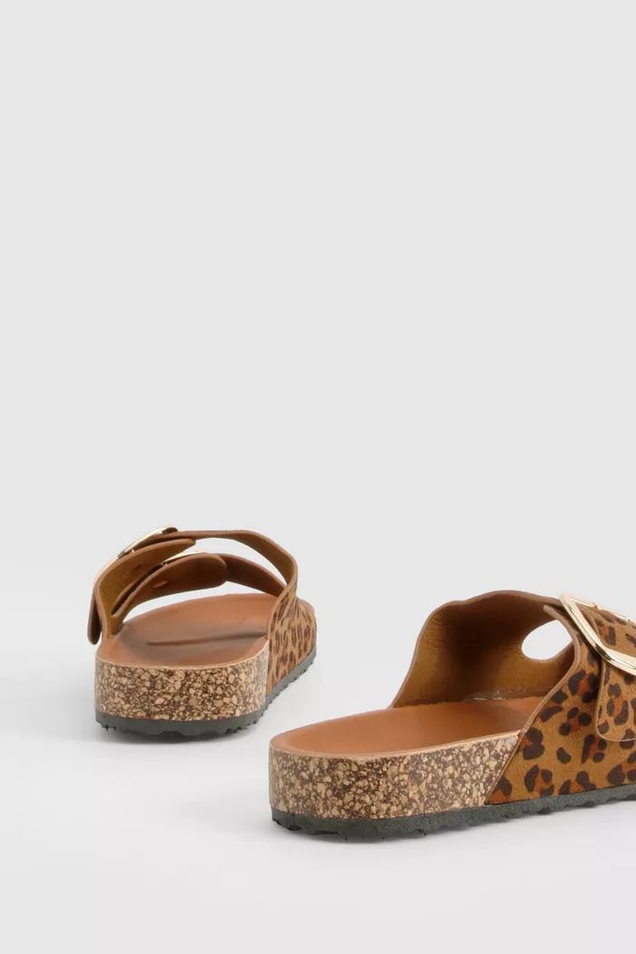 Leopard Oversized Buckle Footbed Slides | boohoo (US & Canada)