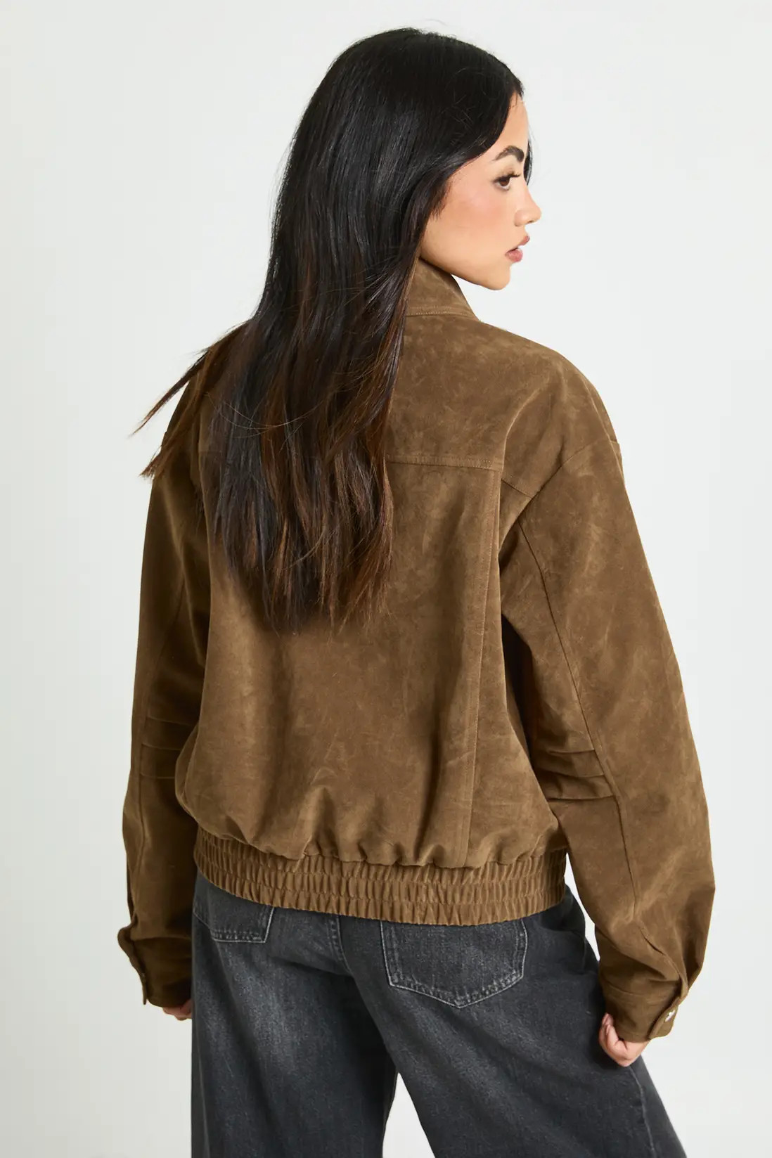 Collar Detail Faux Suede Bomber Jacket | Boohoo.com (UK & IE)