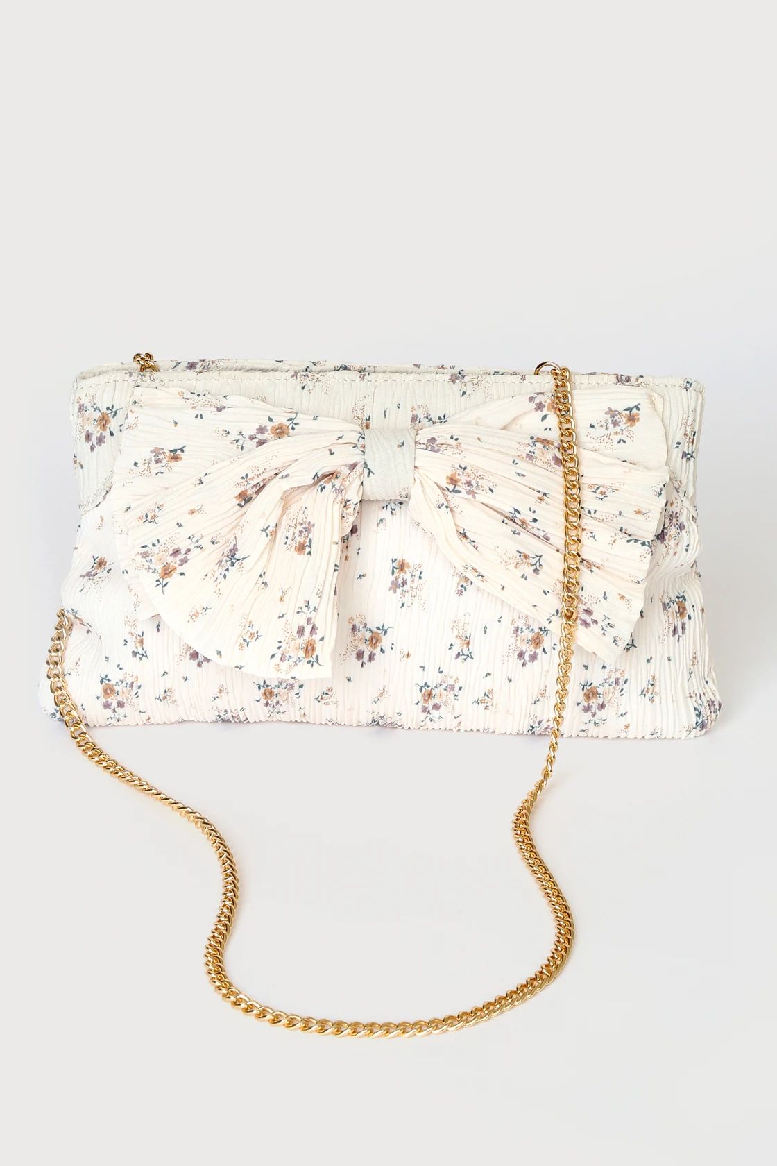 Get Up and Bow Ivory Floral Print Pleated Clutch | Lulus (US)