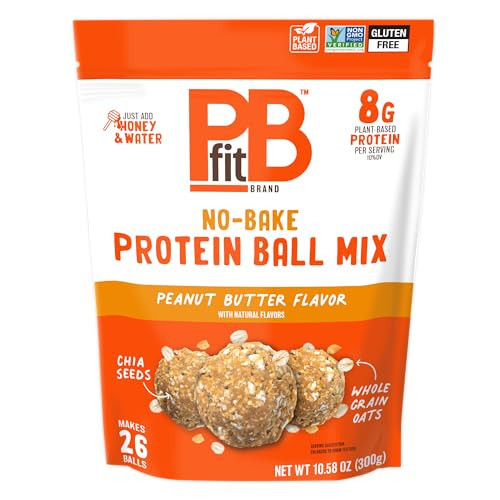PBfit No Bake Peanut Butter Protein Ball Mix, 8g Protein, Made with Chia Seeds & Whole Grain Oats, Gluten Free, Vegan Snacks, 10.58 Oz Bag | Amazon (US)