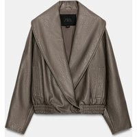 Zara - Zw Collection Faux Leather Double-Breasted Jacket - Gray - L - Woman | Zara US