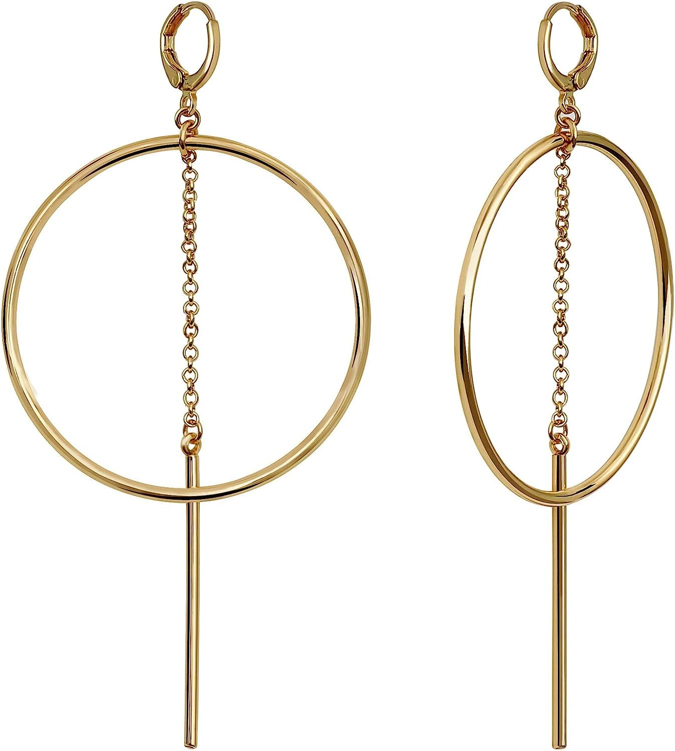 Dangle Hoop Earrings for Women, 14k Gold/Silver Plated High Polished Cute & Aesthetic Earrings fo... | Amazon (US)