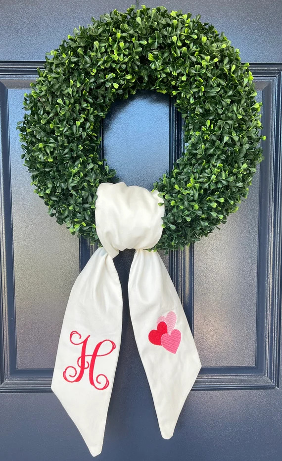Wreath Sash Boxwood Wreath Embroidered Sash Embroidery Sash | Etsy | Etsy (US)