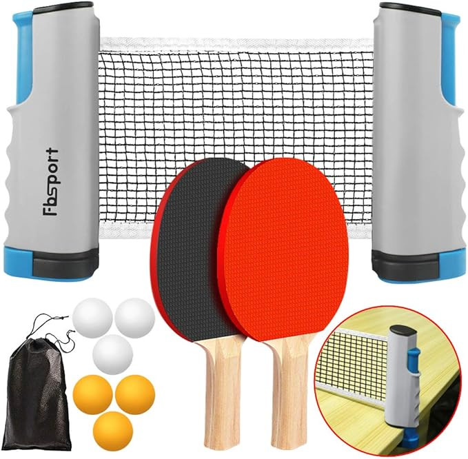 FBSPORT Ping Pong Paddle Set, Portable Table Tennis Set with Retractable Net,Rackets,Balls and Ca... | Amazon (US)