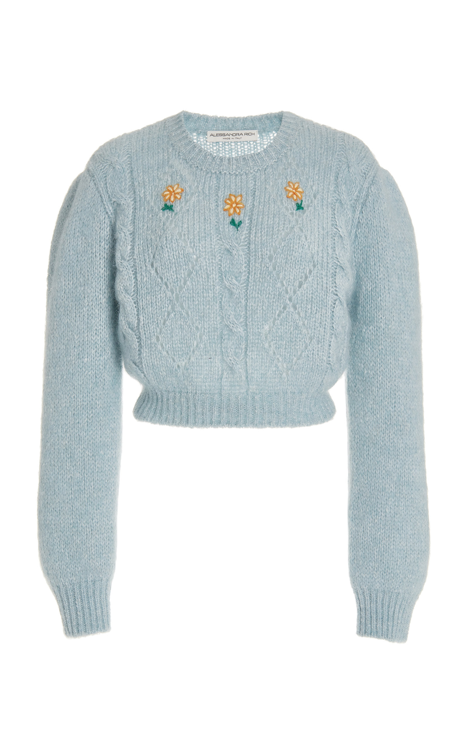 Floral-Embroidered Cable-Knit Cropped Sweater | Moda Operandi (Global)