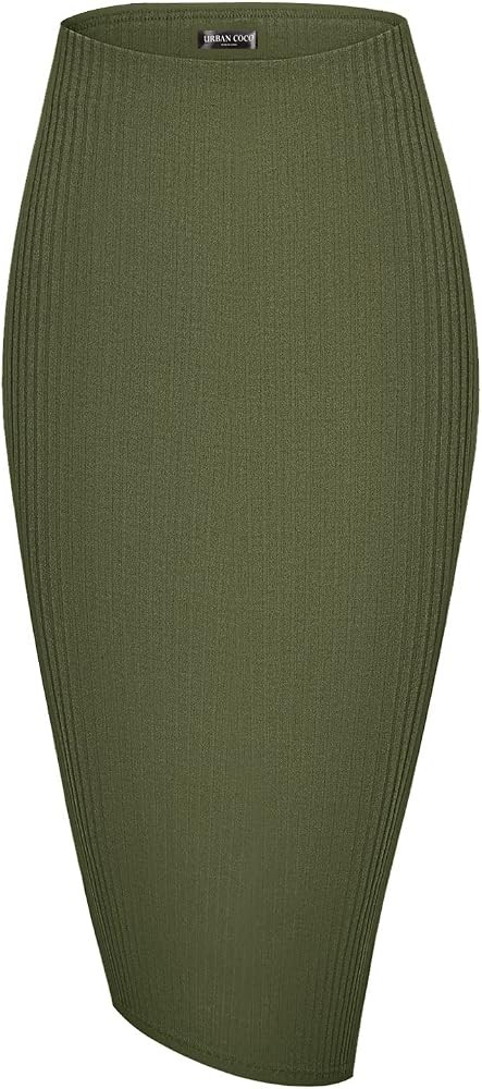Urban CoCo Elastic High Waist Knee Length Pencil Skirt Ribbed Knit Basic Tube Midi Skirt | Amazon (US)