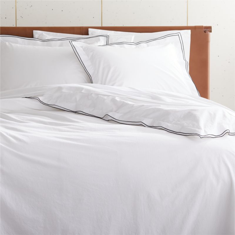 Overlock White with Black Trim Full/Queen Duvet Cover + Reviews | CB2 | CB2