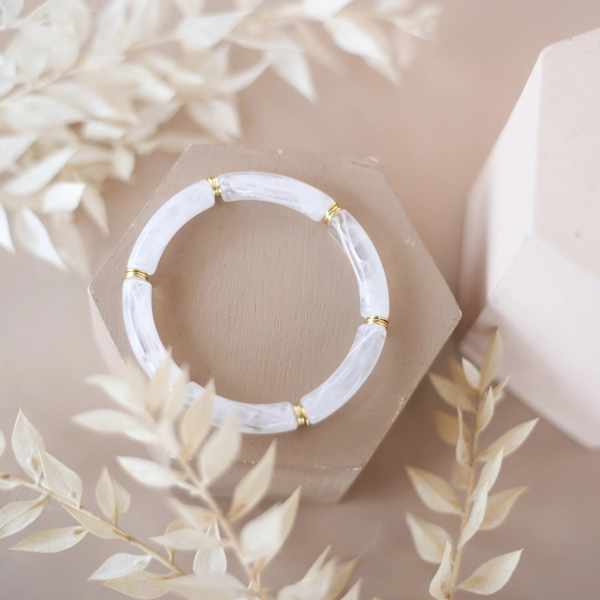 Skinny Acrylic Bamboo Bracelet: Alabaster | The Worthy Co.