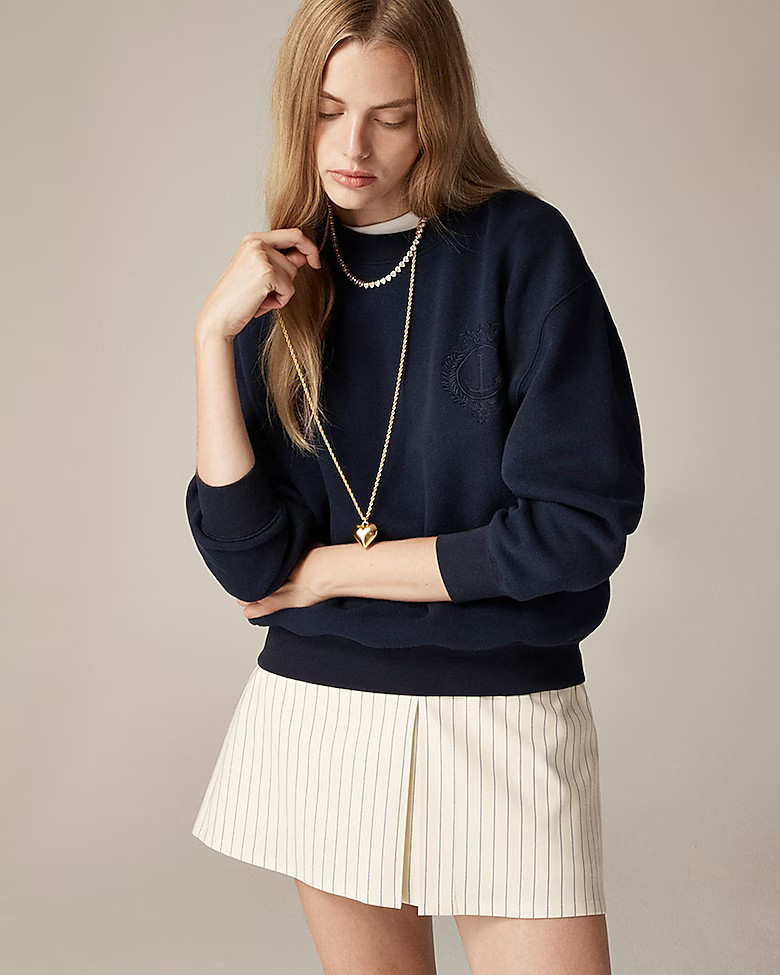 Heritage fleece relaxed crewneck sweatshirt with embroidered crest | J. Crew US