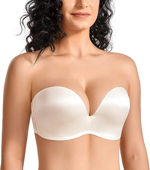 DELIMIRA Women's Slightly Lined Lift Support Invisible Seamless Plunge Strapless Bra | Amazon (US)