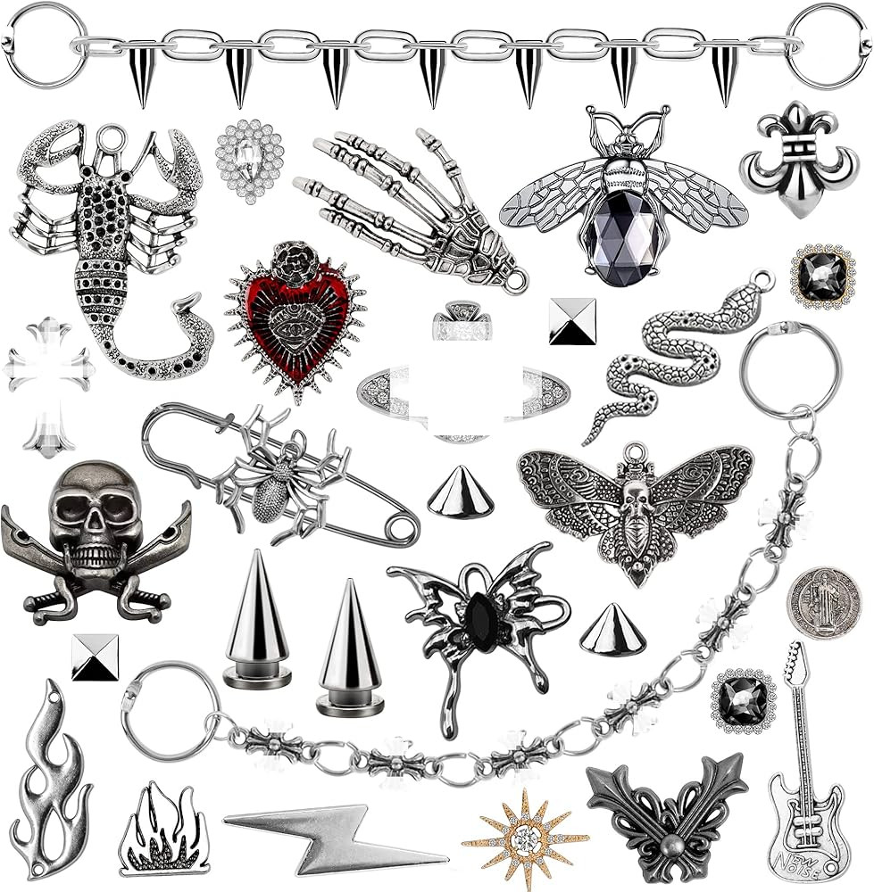 Neng-Q Bling Shoes Charms 30pcs Gothic Y2k Diamond Shoe Decoration with Chains,Spikes Accessories... | Amazon (US)
