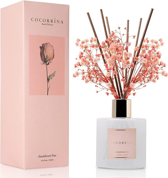 Cocorrína Premium Reed Diffuser Set with Preserved Baby's Breath & Cotton Stick Sandalwood Rose ... | Amazon (US)
