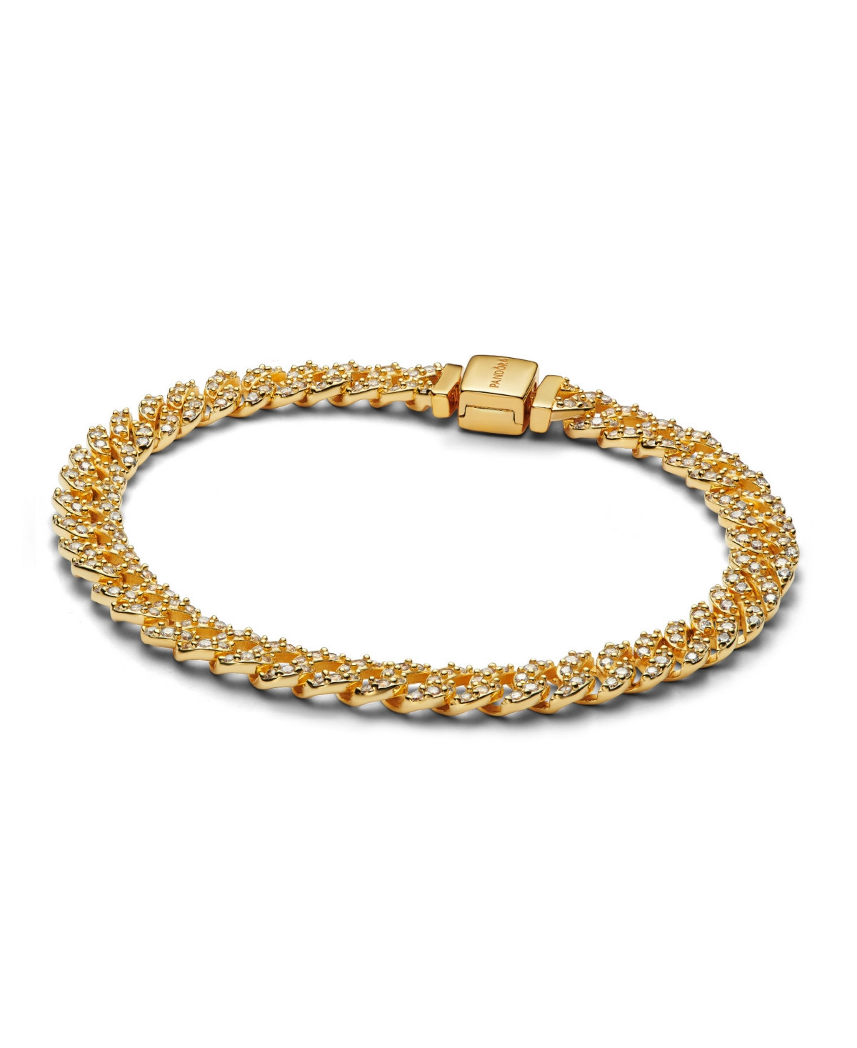 Pandora Gold-Plated Pave Cuban Chain Bracelet - Gold | Macy's