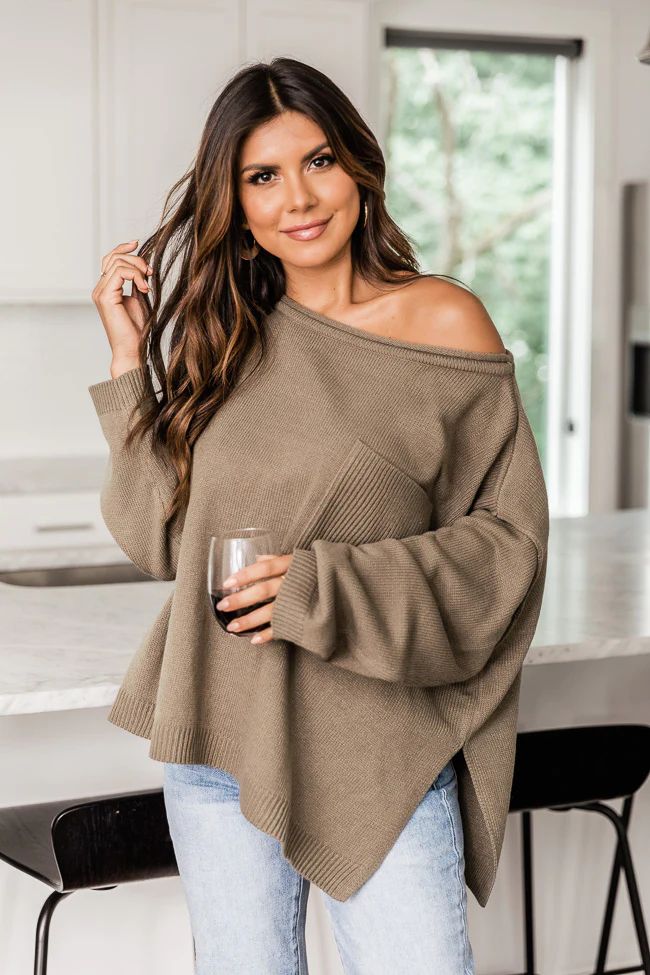 Cozy Up Olive Pocket Sweater DOORBUSTER | The Pink Lily Boutique