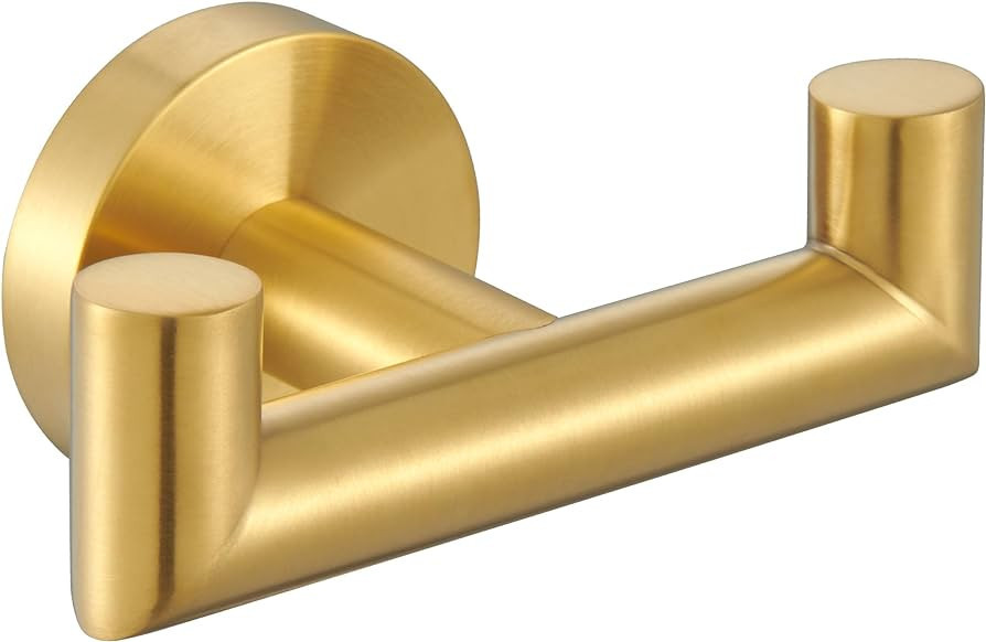 Angle Simple Bathroom Double Hook Brushed Gold, SUS304 Stainless Steel Bath Towel Holder, Double ... | Amazon (US)