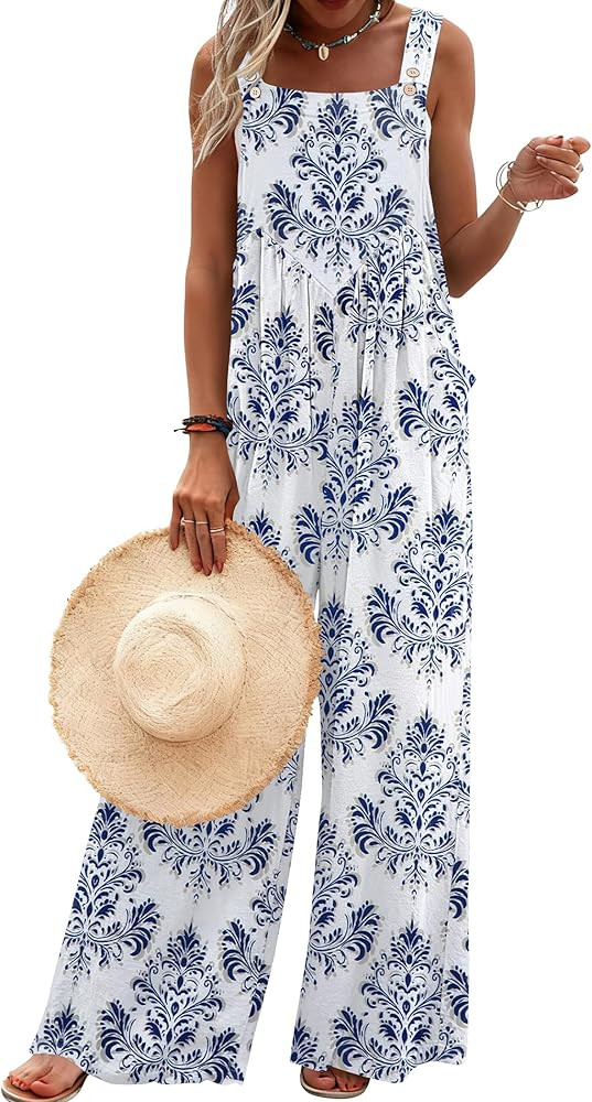 Ekouaer Women's Casual Overalls Loose Wide Leg Jumpsuits Summer Boho Floral Printed Baggy Rompers... | Amazon (US)