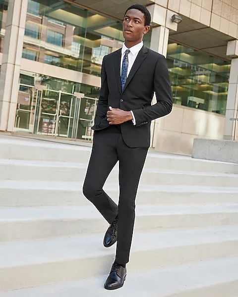 Slim Solid Black Wool-Blend Modern Tech Suit Pant | Express