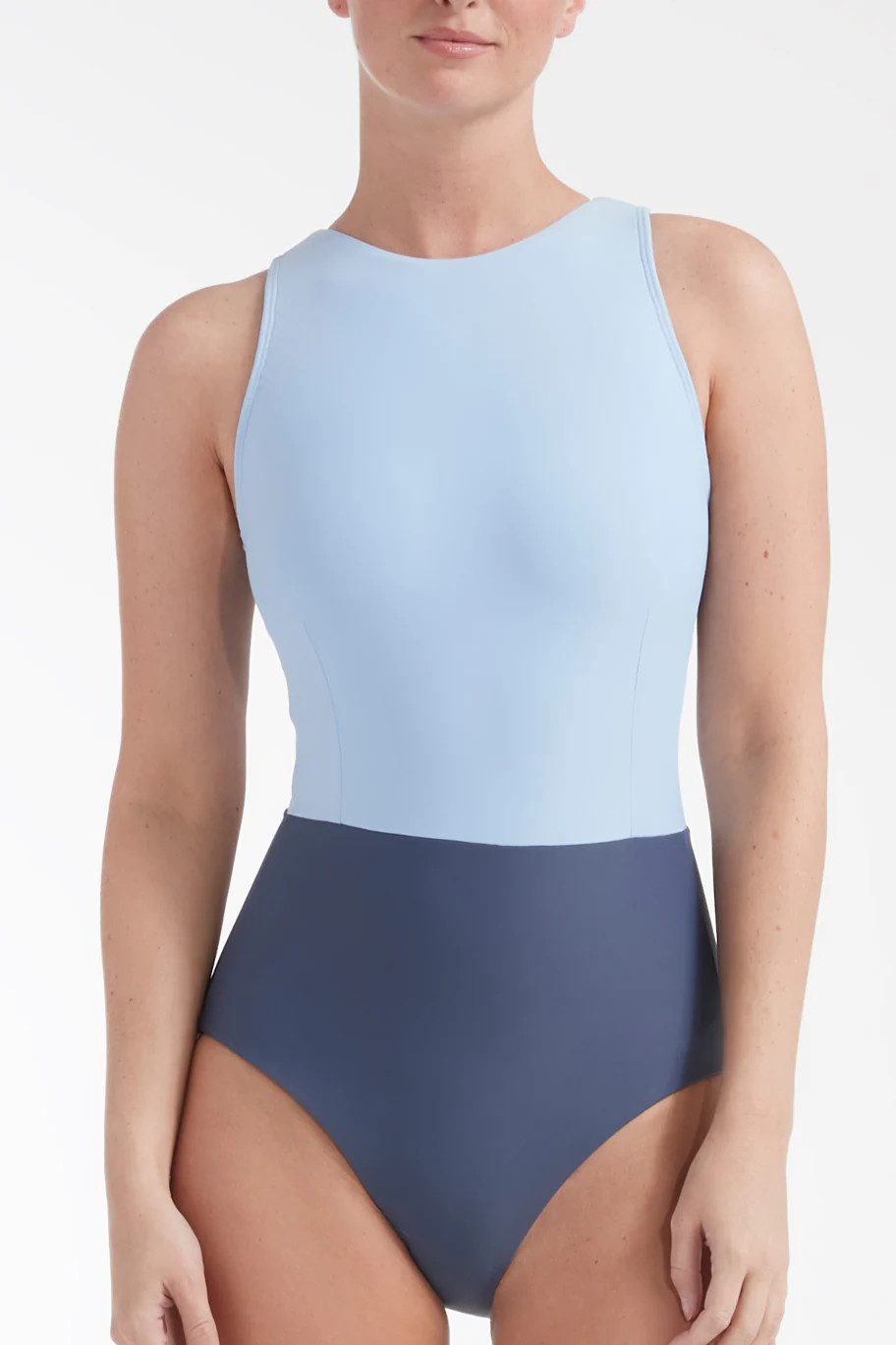 High Neck Zipper One-Piece Swimsuit in Colorblock | Hermoza
