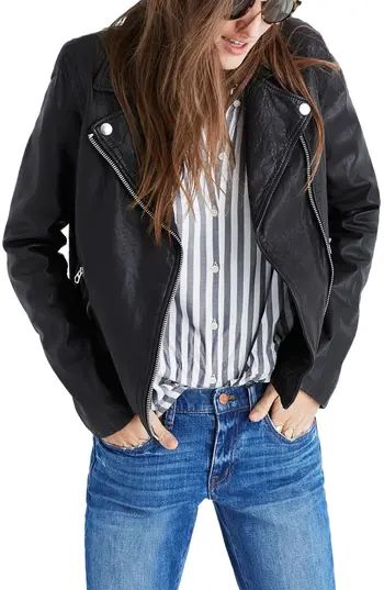 Women's Madewell Washed Leather Moto Jacket, Size XX-Small - Black | Nordstrom
