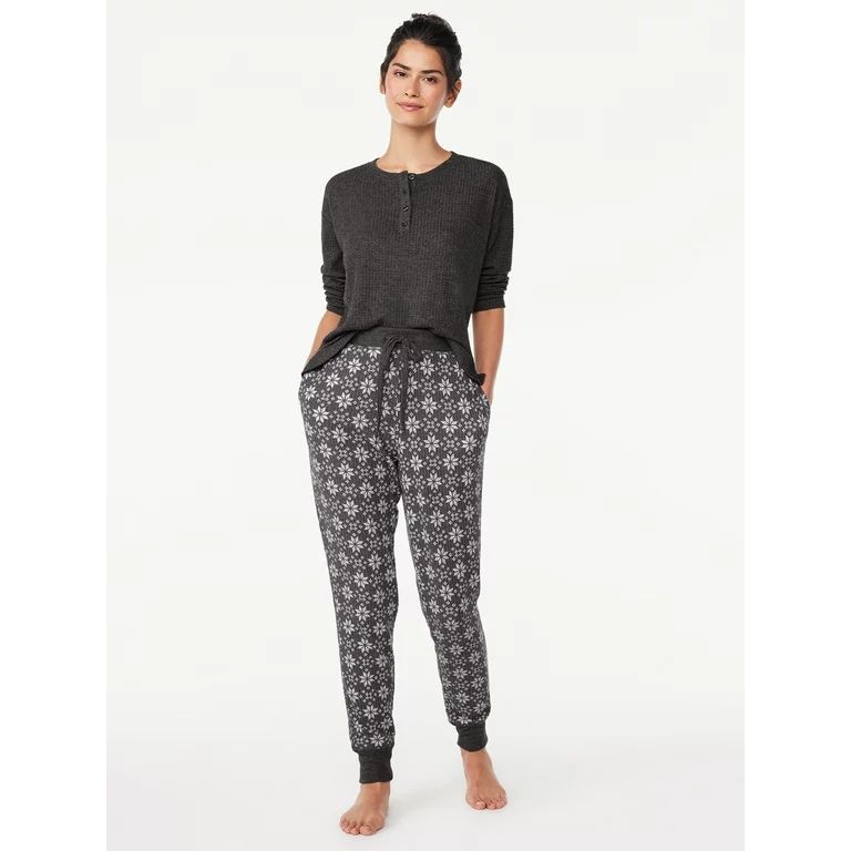 Joyspun Women's Waffle Hacci Knit Henley Top and Joggers Pajama Set, 2-Piece, Sizes S to 3X | Walmart (US)