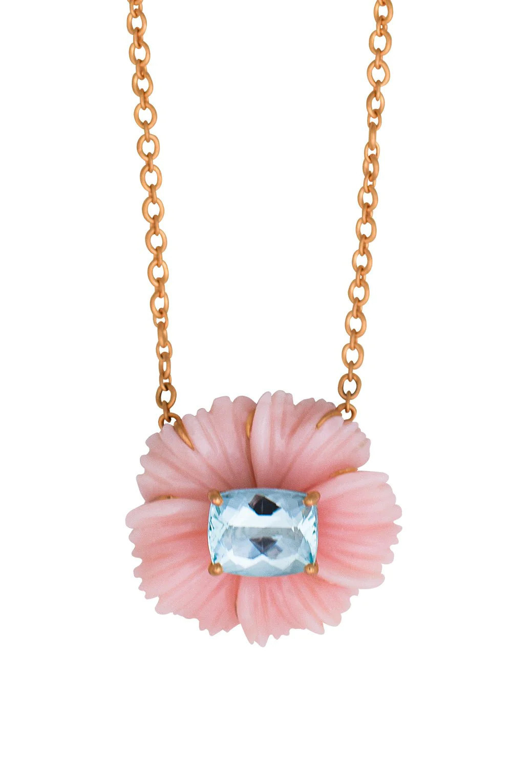 Tropical Flower Pink Opal Aquamarine Necklace | Marissa Collections