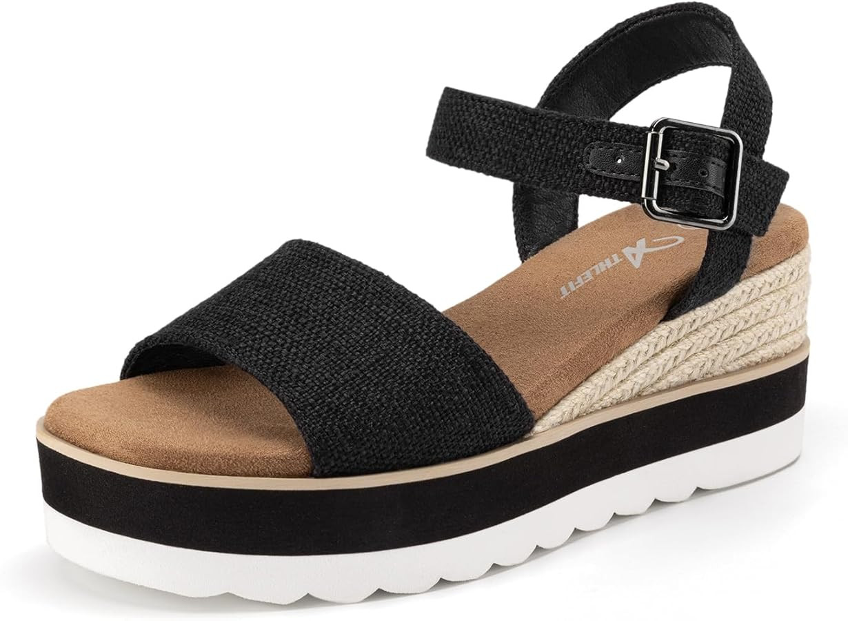 Athlefit Platform Wedge Sandals for Women Espadrille Comfortable Summer Ankle Strap Buckle Open T... | Amazon (US)