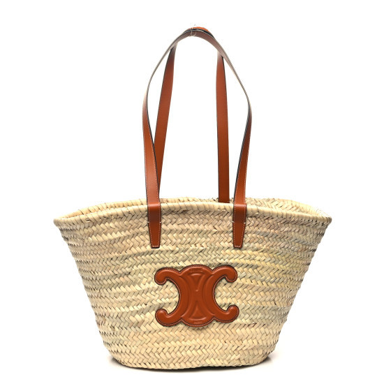 CELINE Raffia Calfskin Triomphe Medium Panier Tan | FASHIONPHILE (US)