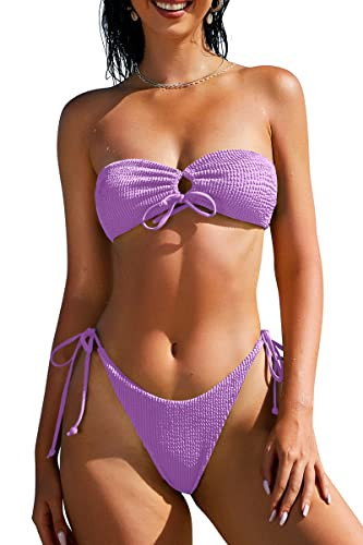 ZAFUL O Ring Bandeau Bikini Sets for Women Sexy Strapless Swimsuits 2 Piece High Cut Bathing Suit | Amazon (US)