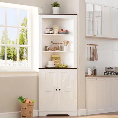 68" Tall Farmhouse Corner Cabinet with 2 Doors and 5 Storage Shelves, Farmhouse Storage Cabinet with Barn Door Design, Home Space Saver for Living Roo | Wayfair North America