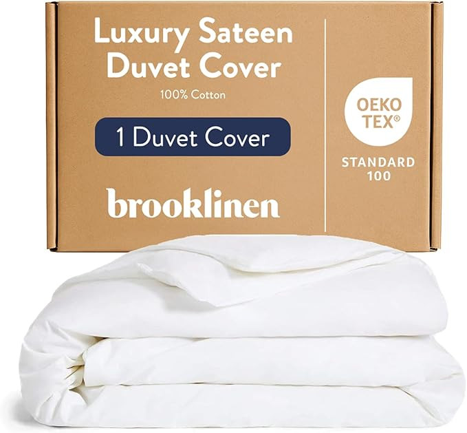 Brooklinen Luxury Sateen Duvet Cover - 100% Cotton, Full/Queen Size in White with Extra-Long Corn... | Amazon (US)