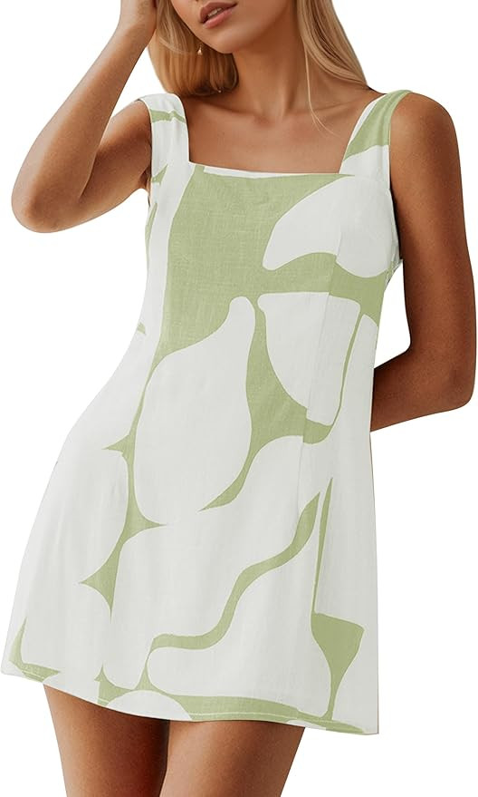 MISSACTIVER Women Sleeveless Mini Dress Print Backless Square Neck Tank Dress Boho Vacation Sundr... | Amazon (US)