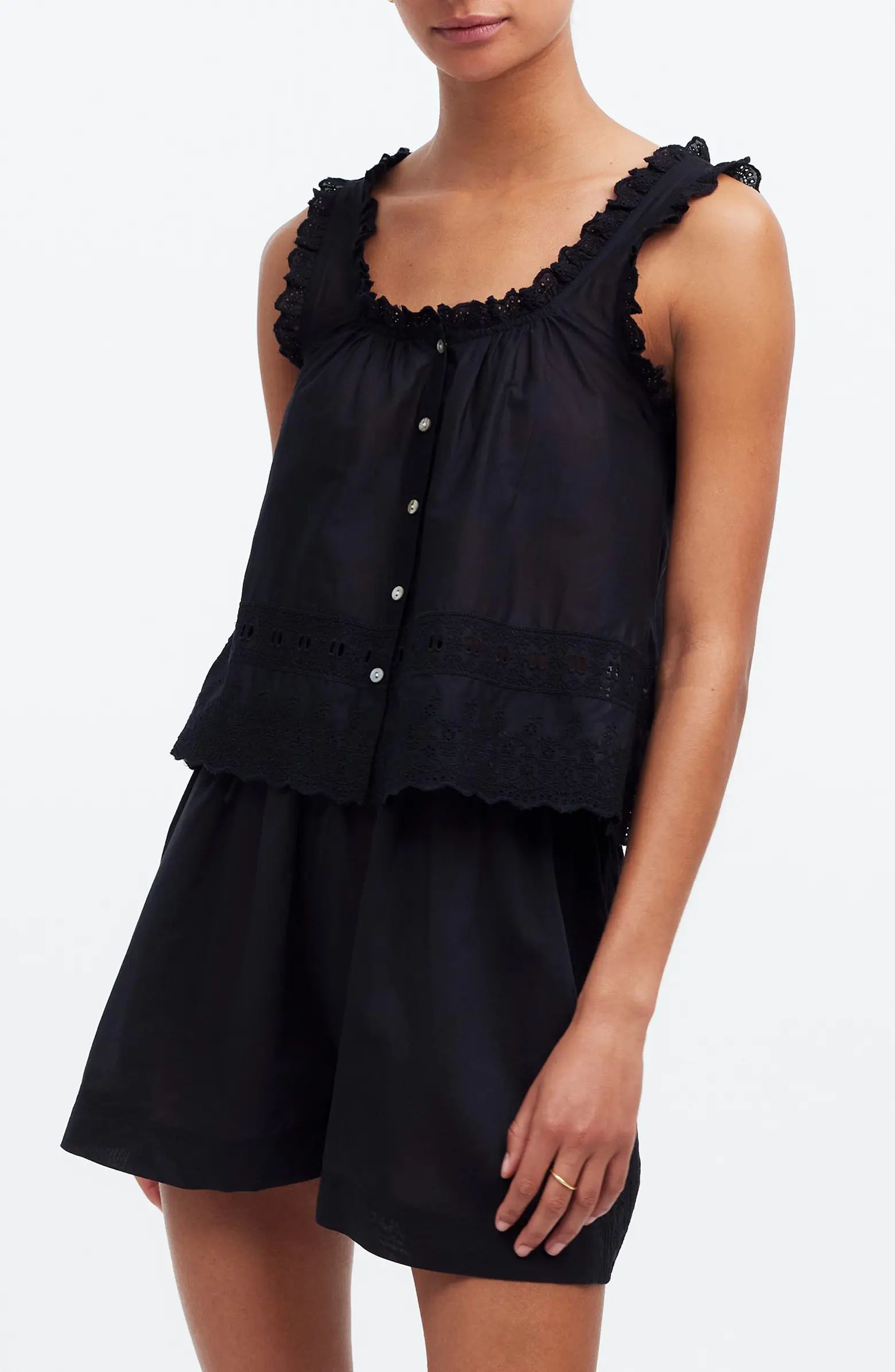 Embroidered Ruffle Trim Sleeveless Top | Nordstrom