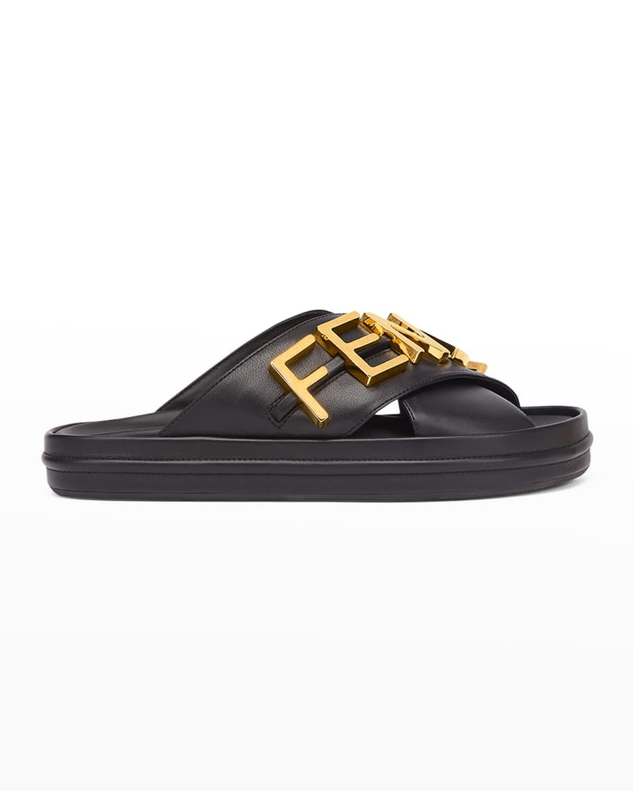 Fendi Logo Letter Crisscross Slide Sandals | Neiman Marcus